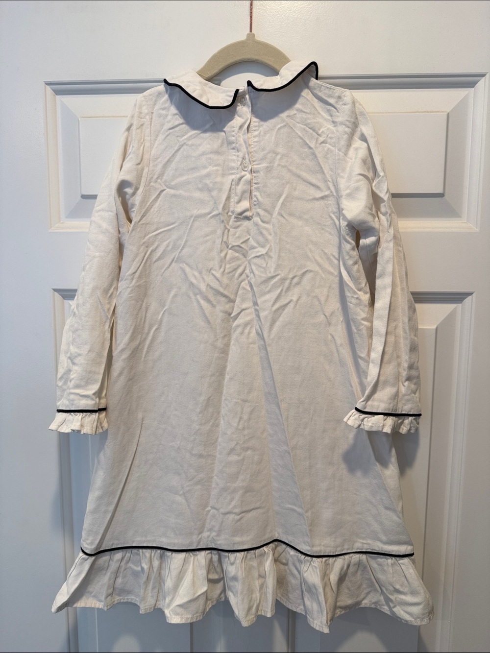 Petite Plume Victoria Girls Cotton Nightgown White with Black Trim 5 - Picture 6 of 7